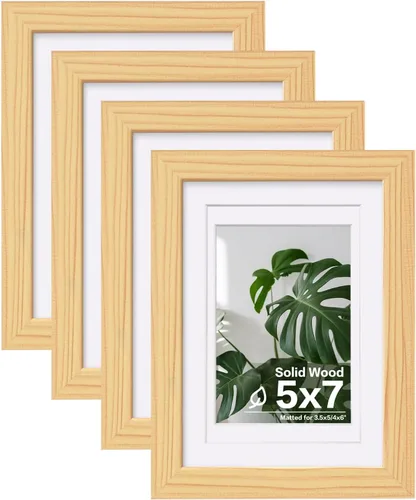 Miniatura 44 de Egofine Juego de 4 portarretratos de 4 x 6, hechos de madera maciza cubierta de plexiglás de 3 x 4.5 pulgadas y 3.5 x 5 pulgadas con paspartú o de 4
