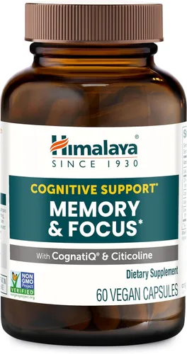 Himalaya Memory&Focus Suplemento de hierbas – Apoyo cognitivo con CognatiQ y Citicolina, suplementos cerebrales nootrópicos para la memoria y la