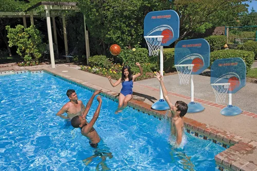 Miniatura 2 de Poolmaster Juego de aro de baloncesto ajustable Pro Rebounder junto a la piscina, tablero para todo tipo de clima, altura ajustable de 40 a 74