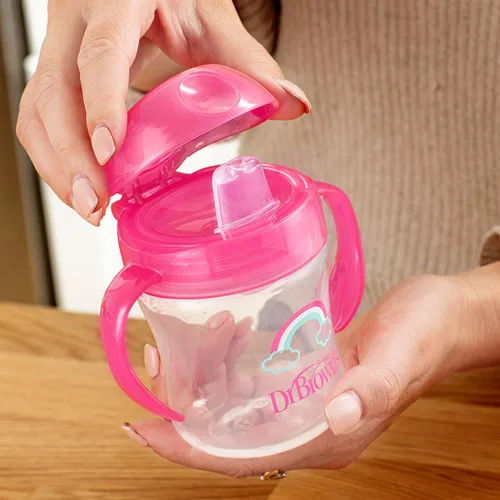 Miniatura 4 de Dr. Brown's Milestones - Vaso entrenador con pico suave y asas, arcoíris rosa, sin BPA, 6 oz/180 mL, a partir de 6 meses Arco iris rosado
