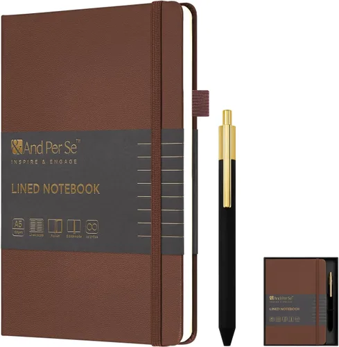 &And Per Se Juego de diario y bolígrafo forrados, cuaderno A5 de tapa dura de cuero con bolígrafo y juego de papelería, 160 páginas de 3.53 oz/m² de