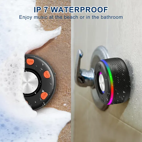 Miniatura 3 de Parlante Bluetooth, Parlante de Ducha, Parlantes Portátiles Impermeables IP7 Bluetooth 5.4 con Sonido HD, Luz RGB/Pantalla LED/Llamada Manos