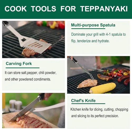 Miniatura 3 de Grilljoy Juego de accesorios para parrilla de 46 piezas con mango de plástico robusto, kit de herramientas para parrilla todo en uno para parrillas