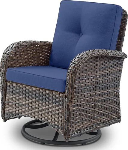 Miniatura 77 de Belord Sillas de Mimbre Giratorias Mecedoras para Patio - Juego de 2 Sillas Mecedoras Giratorias para Exteriores con Mesa Auxiliar de Ratán, Silla