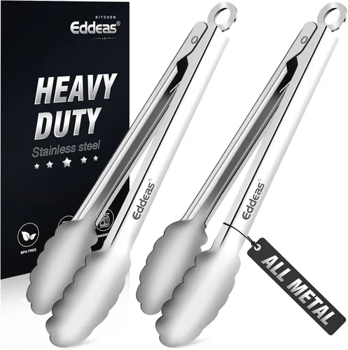 Miniatura 15 de Pinzas para cocinar – Pinzas de cocina de acero inoxidable de 600 grados resistentes al calor, pinzas de bloqueo de metal resistente, perfectas