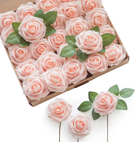 Miniatura 28 de Ling’s Moment - Flores Artificiales, 50 piezas, Rosas Verde Pavo Real con Tallos, 3" de Tacto Real, Espuma DIY para Ramilletes de Boda/Centros