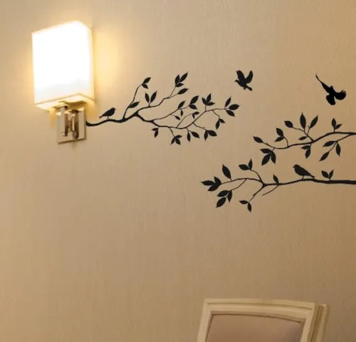 Vinilo adhesivo de pared de ramas de árbol con pájaros, hojas de cuarto de bebé, 40 pulgadas de ancho x 18 pulgadas de alto, como se muestra (negro
