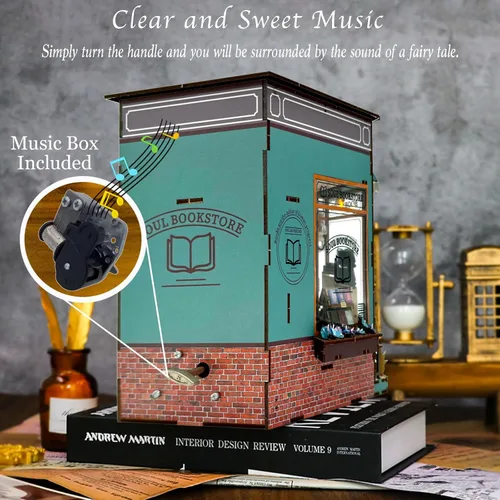 Miniatura 3 de Kit de manualidades para rincón de lectura con caja de música, casa de muñecas de madera con rompecabezas 3D y luz led, kit de casa en miniatura