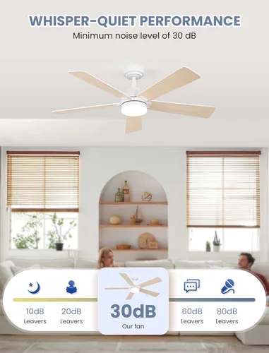 Miniatura 5 de Ventilador de techo de 48 pulgadas con luces y control remoto, montaje de varilla descendente, compatible con techo inclinado hasta 15°, motor CC