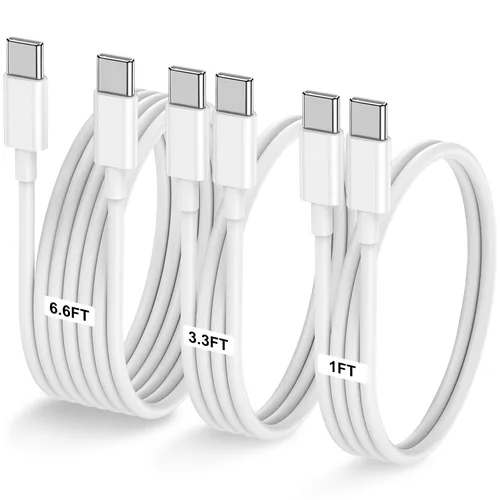 Miniatura 31 de Paquete de 2 cables USB C a USB C de 10 pies y 60 W, cable tipo C a tipo C, cable de carga rápida para iPhone Air 17 16e 16 15 Pro Plus Pro Max
