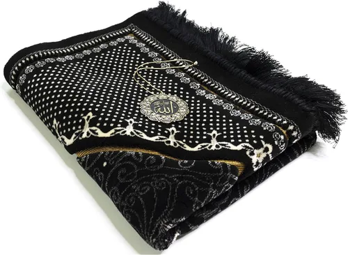 Miniatura 5 de Modefa Alfombra de oración de terciopelo islámico turco, gruesa y ancha, suave, para hombres y mujeres, tapete grande tradicional musulmán para Negro