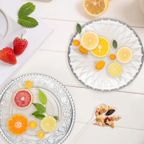 Miniatura 3 de Sizikato 4 piezas de plato de vidrio con rayas de diamante, plato de postre de 5.7 pulgadas para fruta seca para el hogar y KTV