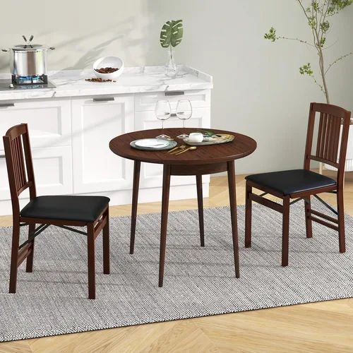 Miniatura 8 de GOFLAME Juego de 2 sillas de comedor plegables tapizadas de piel sintética con asiento acolchado y patas de madera de goma, sillas plegables sin