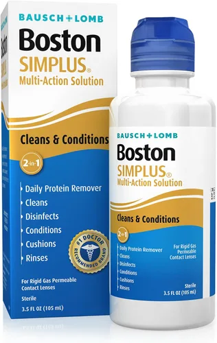 Boston SIMPLUS Solución multiacción, limpia y acondiciona lente rígida permeable a los gases (RGP), removedor diario de proteínas, 3.5 onzas líquidas