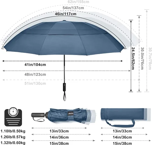 Miniatura 2 de G4Free Paraguas de golf grande de 42/46/54/62 pulgadas, paraguas compacto de viaje inverso, 10 varillas, resistente al viento para lluvia, doble