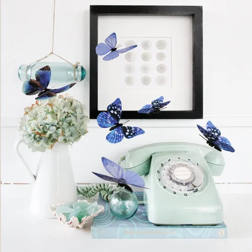 Miniatura 9 de ConetoRosa 12 piezas de decoración de pared de mariposa de 2 tamaños, decoraciones 3D para el hogar, habitación, dormitorio, guardería, boda, Azul