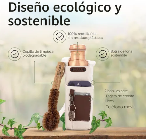 Miniatura 7 de Botella de agua de cobre puro 100% CLEO HOME para beber, botella de cobre ayurvédica martillada de 32 onzas para agua potable A prueba de fugas