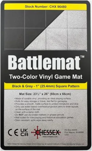 Chessex Alfombra de juego – Mat: 1" Sq 2 Caras Negro/Gris Alfombra de batalla de dos colores – Suave y resistente – Compatible con juegos de rol de