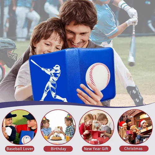 Miniatura 6 de Carpeta de tarjetas de béisbol con 900 bolsillos, 50 fundas de béisbol, carpeta grande de béisbol, 3 anillos con cremallera, soporte para tarjetas
