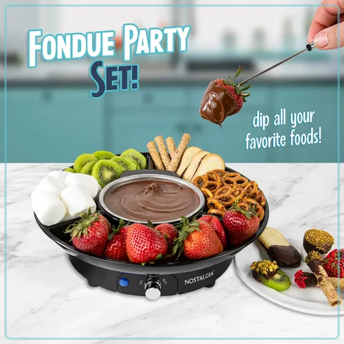 Miniatura 2 de Nostalgia Juego de fondue eléctrico para fiestas, olla de fusión de 10 onzas, 4 tenedores para asar y bandeja desmontable para servir, queso Negro