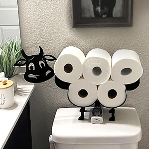 Miniatura 6 de Teaeeno Soporte de papel higiénico de vaca negra, soportes de papel de almacenamiento de FunnyAnimals para baño, decoración de animales de metal
