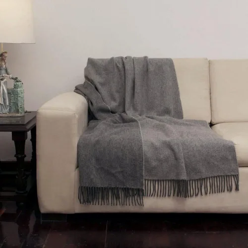 Miniatura 4 de Anthracite Tones - Manta de alpaca tejida a mano, suave, cálida, gris, suave, diseño de biface, 61 x 53 pulgadas