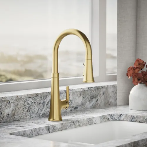Miniatura 2 de Kohler 23764-2MB Tone llave de cocina extraíble, grifos de fregadero de cocina con pulverizador desplegable, latón cepillado vibrante moderno