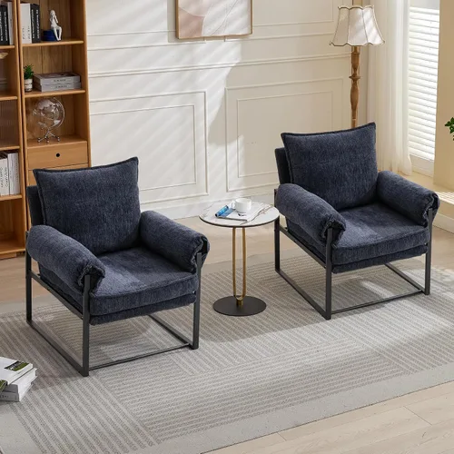 Miniatura 10 de YISHENG Silla decorativa con respaldo ajustable de 6 ángulos (90° –180°), silla de sala de estar de tela de felpilla, silla de salón tapizada, silla