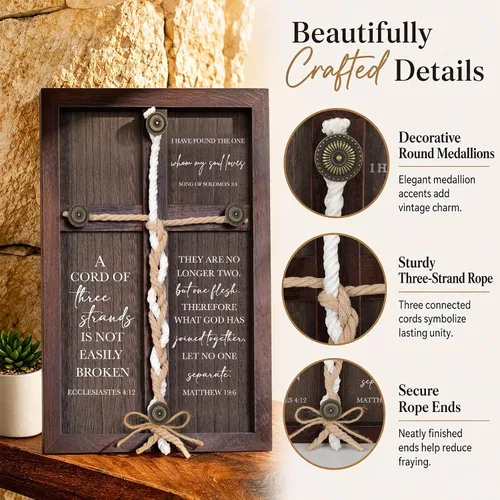 Miniatura 4 de Letrero de ceremonia de boda con un cordón de tres hebras, 15 x 10 pulgadas de cuerda de unidad de madera para boda, idea de ceremonia de unidad
