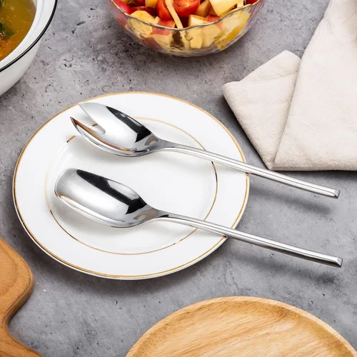 Miniatura 4 de IMEEA Juego de servidores de ensalada de acero inoxidable 18/10, cuchara y tenedor de 10 pulgadas, utensilios para servir ensaladas
