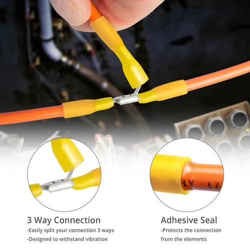 Miniatura 4 de Wirefy 90 conectores de pala termorretráctiles – Conectores de alambre de 3 vías – Conectores de doble pala – Terminales de desconexión rápida