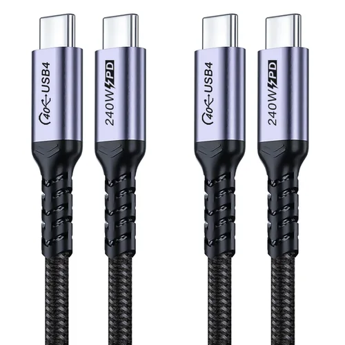 Miniatura 10 de Paquete de 2 cables USB 4 de 1 pie, cable USB C a USB C de 240 W, transferencia de datos de alta velocidad de 40 Gbps y salida de video de pantalla