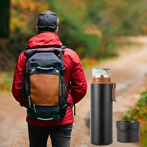 Miniatura 7 de Botella de agua aislada, taza de café al vacío de acero inoxidable con asa, taza de viaje deportiva de doble pared con tapa a prueba de fugas