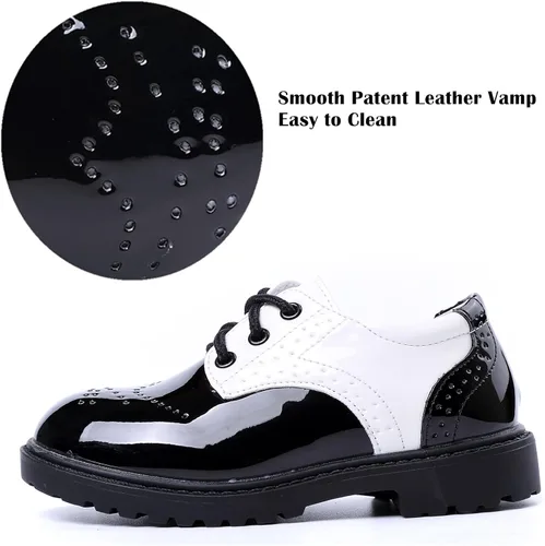 Miniatura 3 de DADAWEN Zapatos de uniforme escolar con cordones para niños y niñas, cómodos zapatos de vestir Oxford (bebéniño pequeñoniño grande)