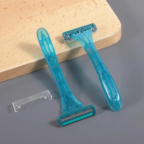 Miniatura 4 de Paquete de 100 maquinillas de afeitar desechables envueltas individualmente, a granel, cuchillas de acero inoxidable gemelas para hotel, viajes, Azul