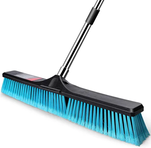 MASTERTOP 24" Heavy Duty Push Broom with Ultra-Sturdy Adjustable Handle, 6-Layer Stiff Bristles Garden Yard Broom, Outdoor Sweeping Brush for