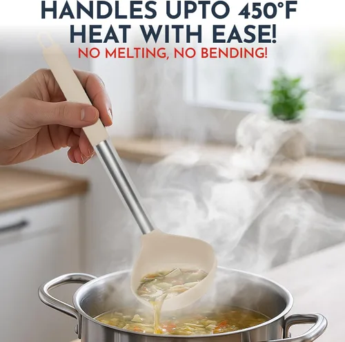 Miniatura 5 de Juego de utensilios de cocina de silicona resistente al calor de 450°F - 24 piezas de color caqui - Juego de utensilios de cocina para ollas