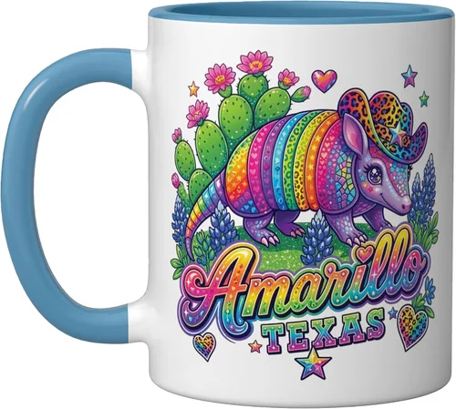 Miniatura 5 de Amarillo Texas Rainbow Armadillo Cowboy 80s Retro Souvenir Ceramic Mug, Black/White