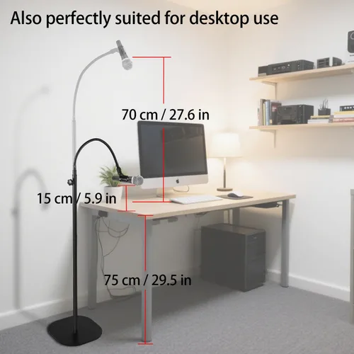 Miniatura 3 de Soporte para micrófono, cuello de cisne, para cantar, altura ajustable de 36 a 66 pulgadas, con base resistente para Samson Q2U Fifine AM8 Blue Yeti