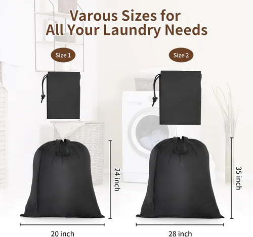 Miniatura 7 de OTraki Paquete de 2 bolsas de lavandería lavables de viaje de 20 x 24 pulgadas, bolsas de lavandería resistentes con asas, ropa sucia, cordón