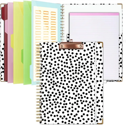 Miniatura 9 de Ospelelf Folio portapapeles con bloc de notas para tamaño carta, carpeta portapapeles con almacenamiento, 5 carpetas con 10 bolsillos, cierre Tarot