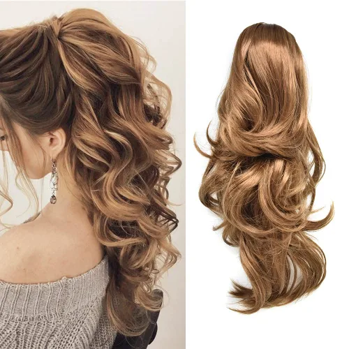 Miniatura 12 de Natural Mujeres Onduladas Chic Garra Pinza Pinza Cola de Caballo Coqueto Capa Extensión de Pelo 14" Rizado Fibra de Alta Temperatura Extensión de 1#