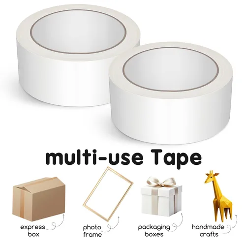 Miniatura 8 de TEHAUX 2 rollos de cinta de papel kraft, cinta de embalaje de papel blanco, 1.772 in x 98.4 ft, grabable, sin recubrimiento, mate y autoadhesivo