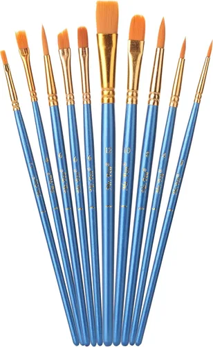 Mr. Pen - Juego de pinceles de pintura acrílica, paquete de 10, punta redonda y puntiaguda, pinceles de nailon para acuarela, óleo, roca, cara, Azul