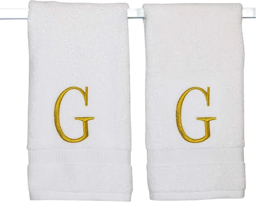 Miniatura 243 de Toalla de mano con inicial beige para baño, toalla bordada decorativa de calidad de hotel de lujo con monograma para tocador, spa, certificado