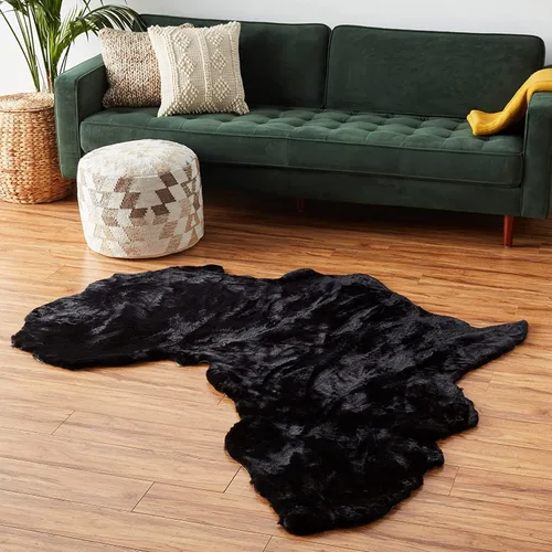 Miniatura 5 de Lith Home - Decoración africana para el hogar, alfombra de piel sintética de conejo, regalo impactante, felpa suave y lujosa, suelo de sala y Negro