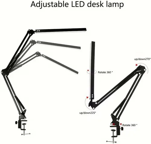 Miniatura 4 de Lámpara de escritorio LED, lámpara de brazo oscilante ajustable con abrazadera, luz de escritorio de lectura que cuida los ojos, 10 niveles