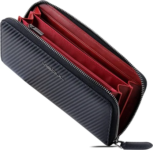 Miniatura 65 de VISOUL Cartera larga de cuero con cremallera para hombres y mujeres con bloqueo RFID, cartera larga de embrague grande con cremallera, Negro