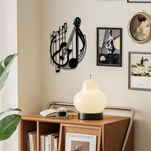 Miniatura 3 de YATEASLU Arte de pared de guitarra, decoración de guitarra, decoración de notas musicales de metal para el hogar, regalo único de arte de pared