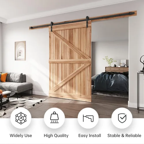 Miniatura 2 de EaseLife Kit de riel de puerta corrediza de granero resistente de 10 pies, polea recta, se desliza suavemente silenciosamente, fácil de instalar